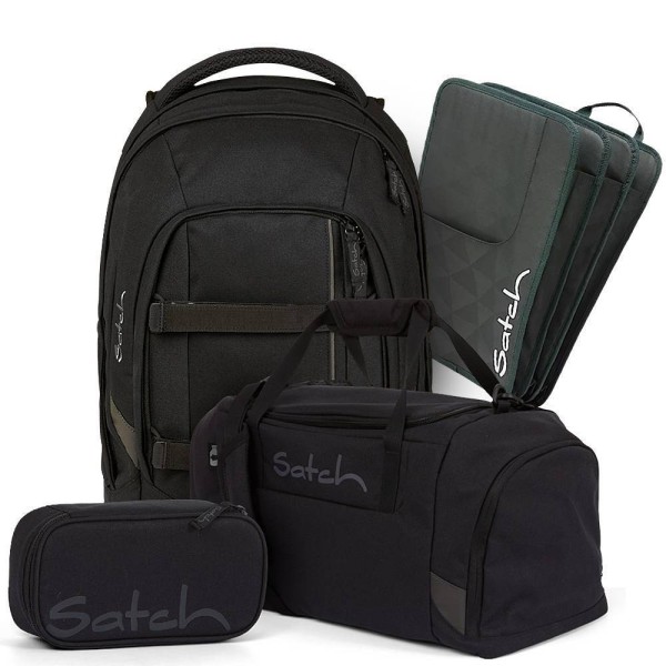 satch - pack Schulrucksack Set 4tlg in schwarz