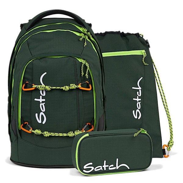 satch - pack Set aus pack + Schlamperbox + Sportbeutel Green Explorer in grün