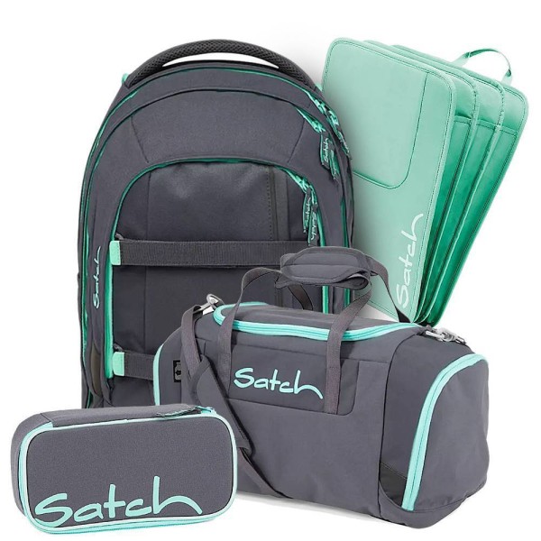 satch - pack Schulrucksack Set 4tlg in grau