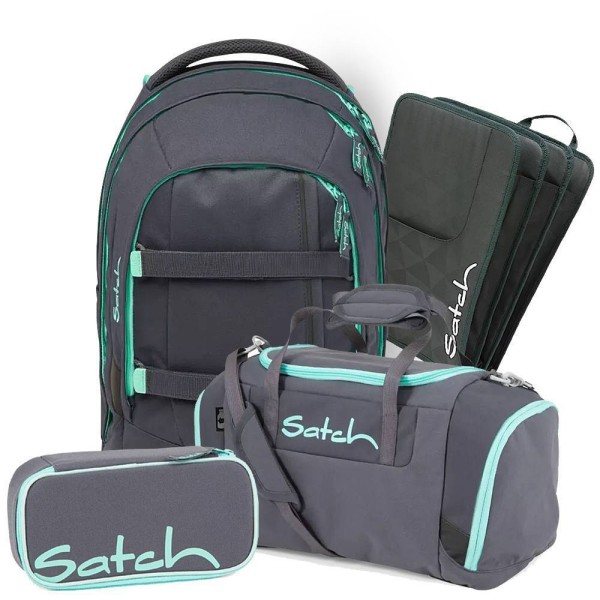 satch - pack Schulrucksack Set 4tlg in grau
